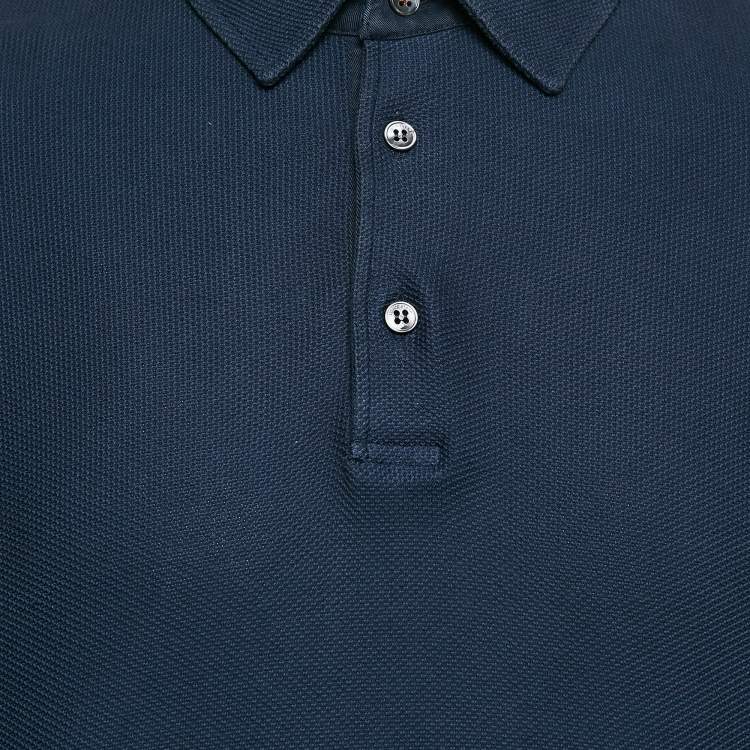 Pre Owned Loro Piana Navy Blue Cotton Full Sleeve Polo T-Shirt 4XL