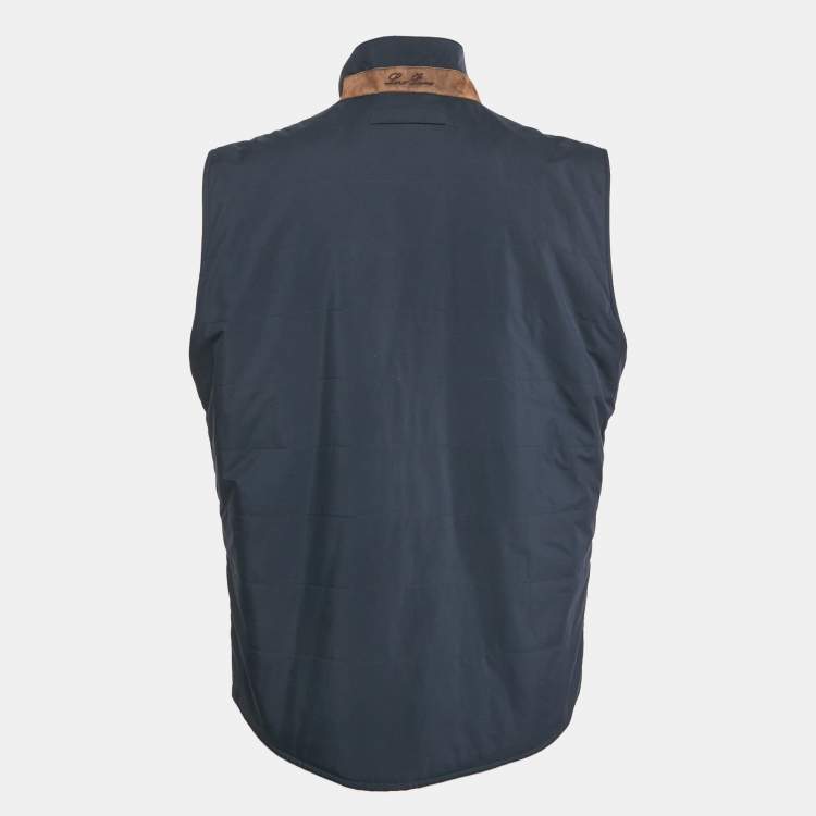 Pre Owned Loro Piana Navy Blue Synthetic High Neck Zip-Up Vest XL