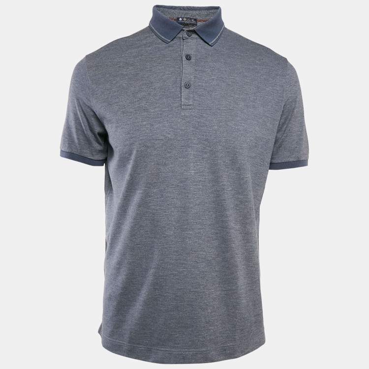 Pre Owned Loro Piana Blue Cotton Blend Polo T-Shirt M