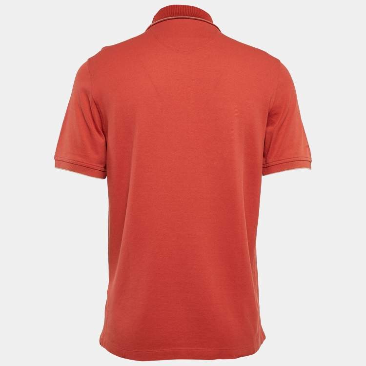 Pre Owned Loro Piana Orange Pique Cotton Polo T-Shirt M
