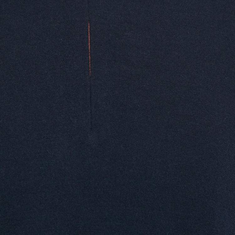 Pre Owned Loro Piana Navy Blue Wool Paneled Zip-Up Polo T-Shirt M