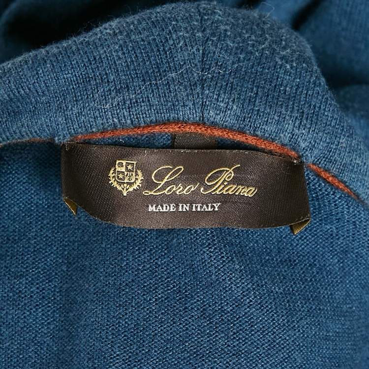 Pre Owned Loro Piana Blue Cashmere and Cotton Knit Hooded Leasure Bomber Jacket M
