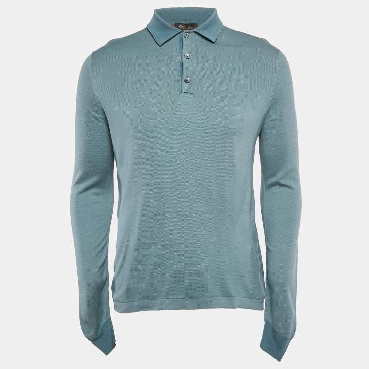Pre Owned Loro Piana Blue Silk Full Sleeve Polo T-Shirt L