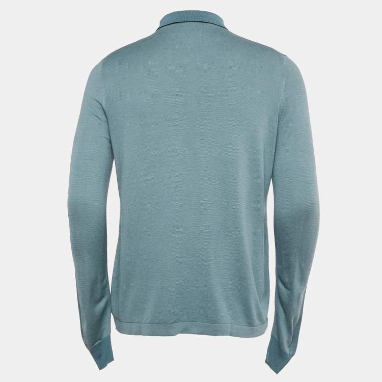 Pre Owned Loro Piana Blue Silk Full Sleeve Polo T-Shirt L