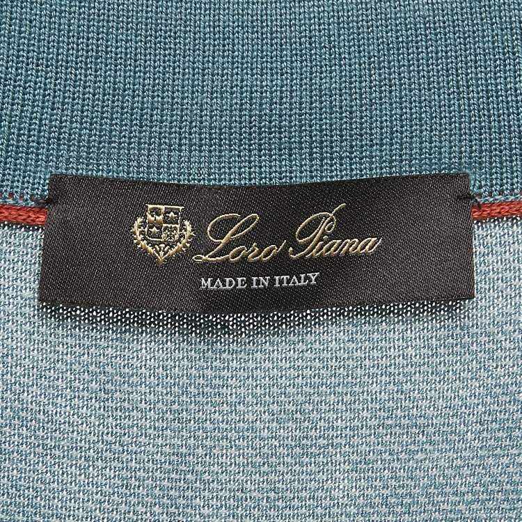 Pre Owned Loro Piana Blue Silk Full Sleeve Polo T-Shirt L