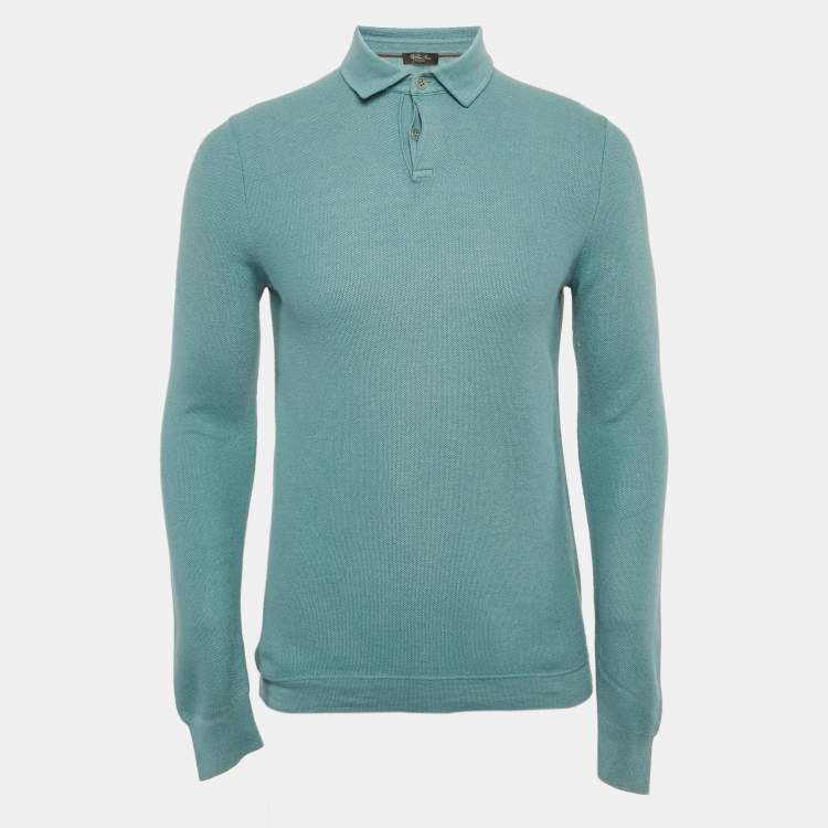 Pre Owned Loro Piana Blue Cotton Blend Full Sleeve Polo T-Shirt L