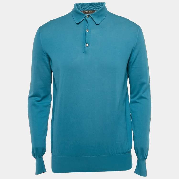 Pre Owned Loro Piana Blue Cotton Full Sleeve Polo T-Shirt M