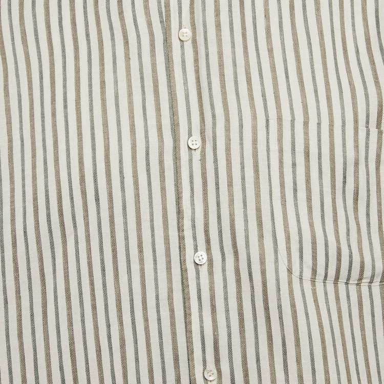 Pre Owned Loro Piana Grey Stripe Linen Short Sleeve Shirt XL