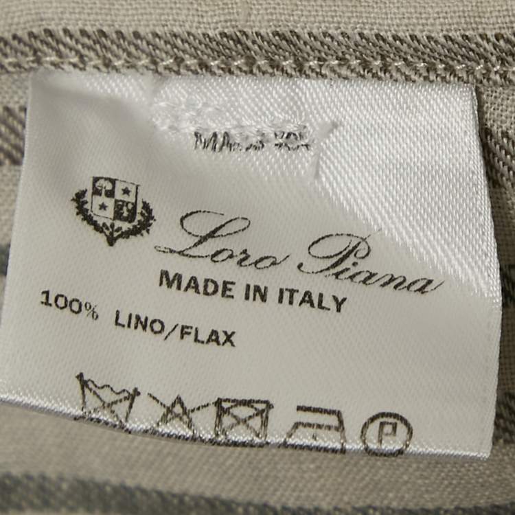 Pre Owned Loro Piana Grey Stripe Linen Short Sleeve Shirt XL