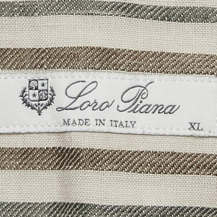 Pre Owned Loro Piana Grey Stripe Linen Short Sleeve Shirt XL
