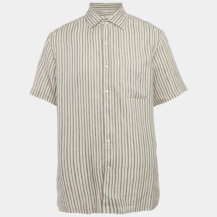Pre Owned Loro Piana Grey Stripe Linen Short Sleeve Shirt XL