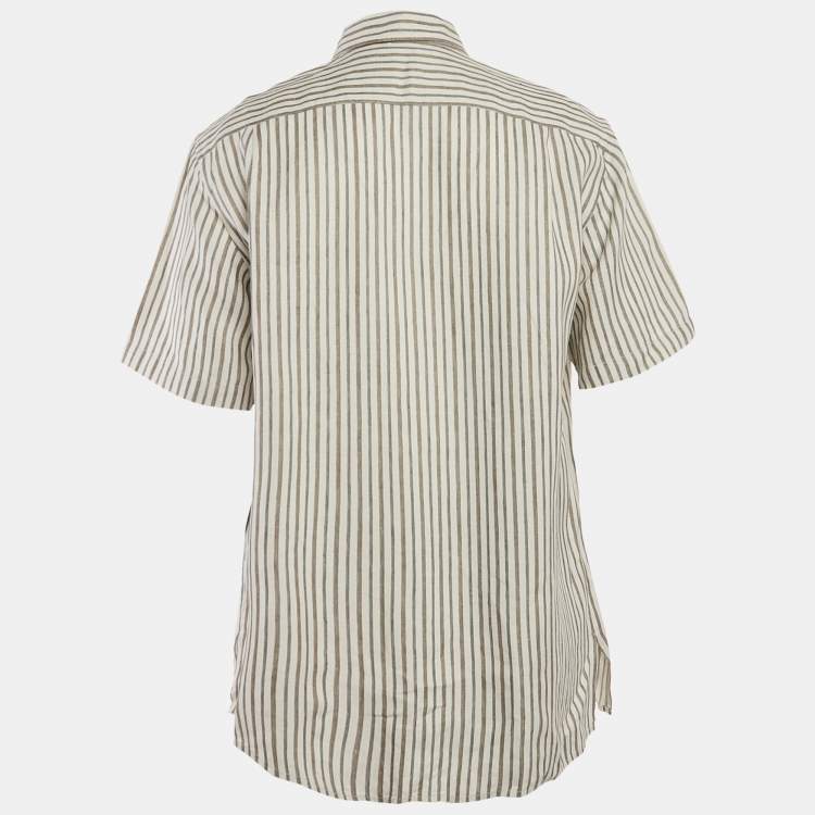 Pre Owned Loro Piana Grey Stripe Linen Short Sleeve Shirt XL