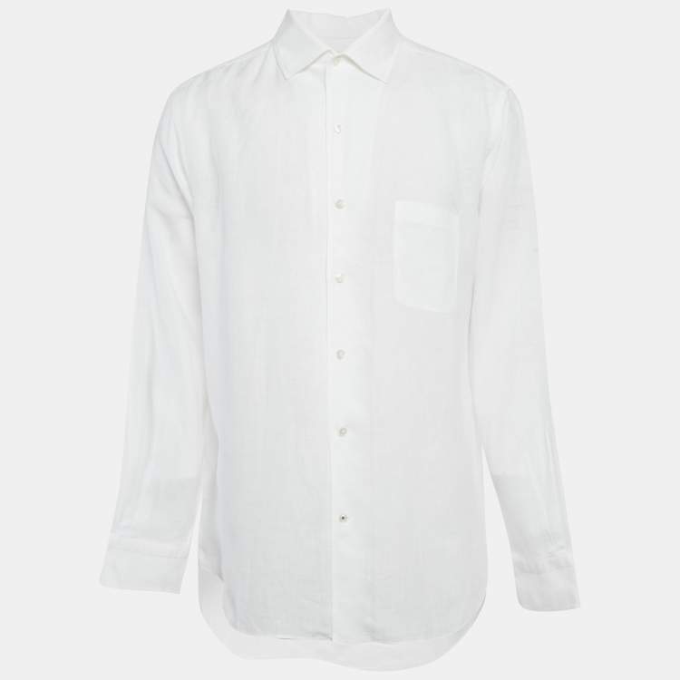 Pre Owned Loro Piana White Linen Long Sleeve Shirt XL