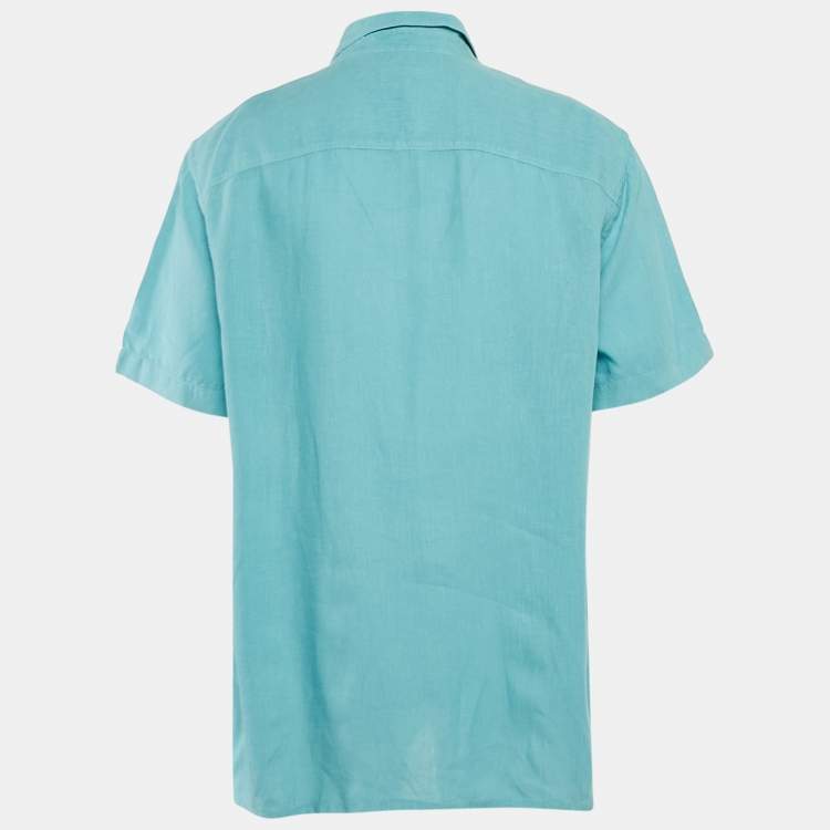 Pre Owned Loro Piana Blue Linen Short Sleeve Shirt XL