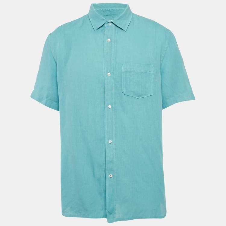 Pre Owned Loro Piana Blue Linen Short Sleeve Shirt XL