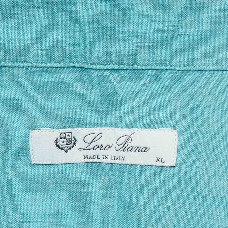 Pre Owned Loro Piana Blue Linen Short Sleeve Shirt XL