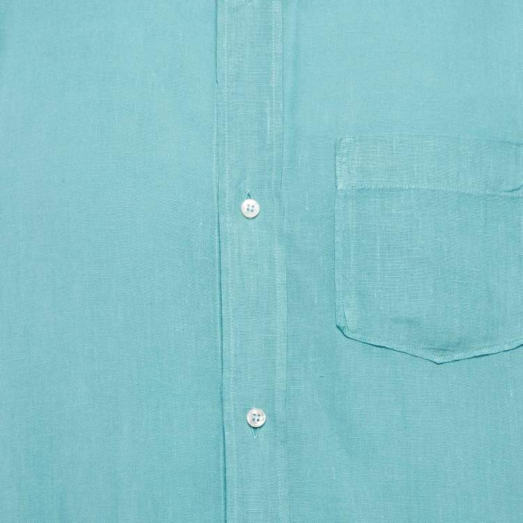Pre Owned Loro Piana Blue Linen Short Sleeve Shirt XL