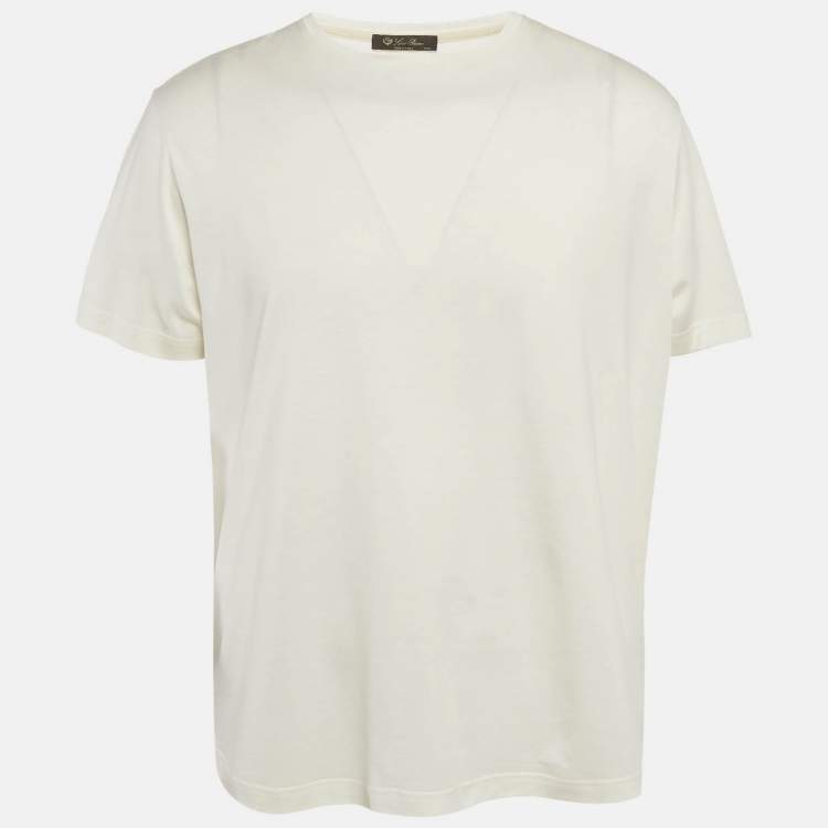 Pre Owned Loro Piana Off White Silk Jersey Crew Neck T-Shirt XXL