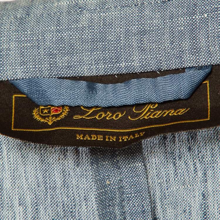 Pre Owned Loro Piana Blue Chambray Linen Button Front Jacket XL