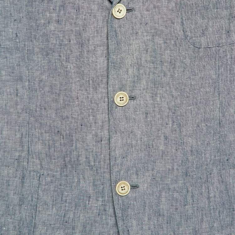 Pre Owned Loro Piana Blue Chambray Linen Button Front Jacket XL