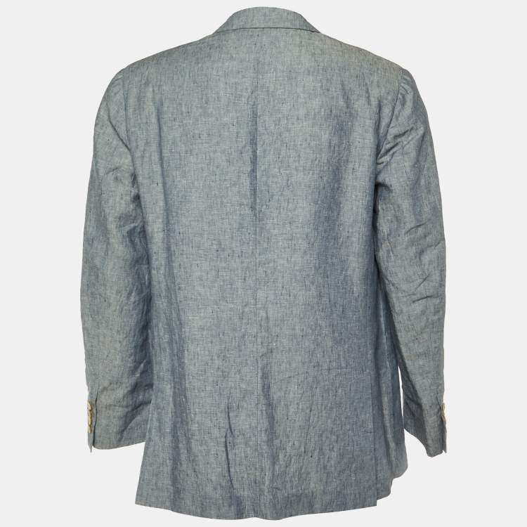 Pre Owned Loro Piana Blue Chambray Linen Button Front Jacket XL
