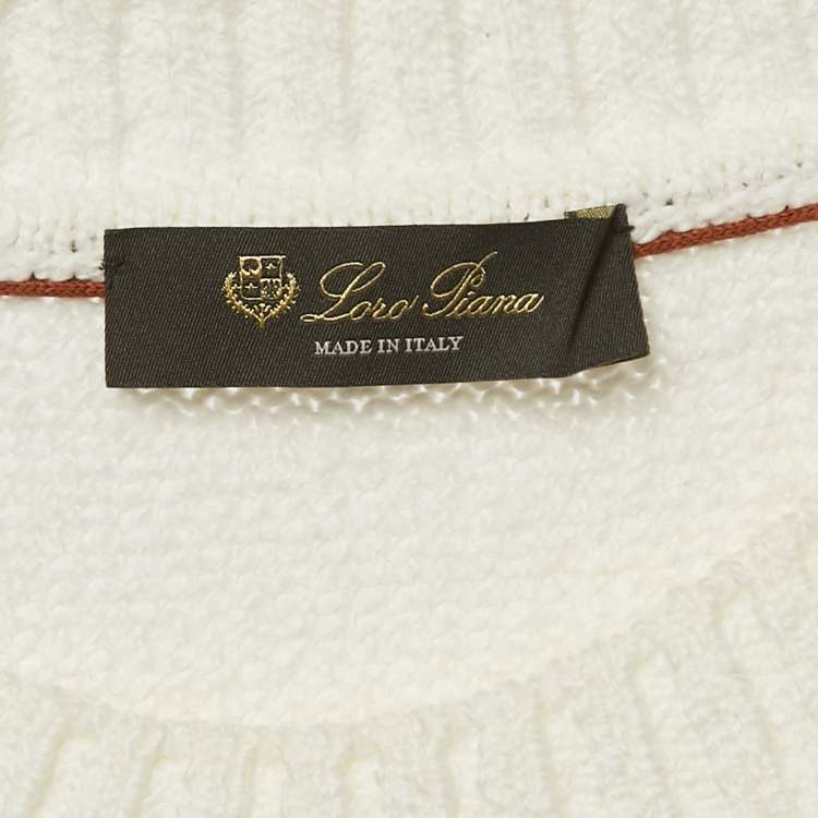 Pre Owned Loro Piana White Cotton Applique Detail Jumper XXXL