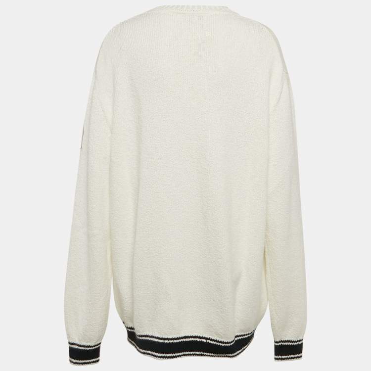 Pre Owned Loro Piana White Cotton Applique Detail Jumper XXXL