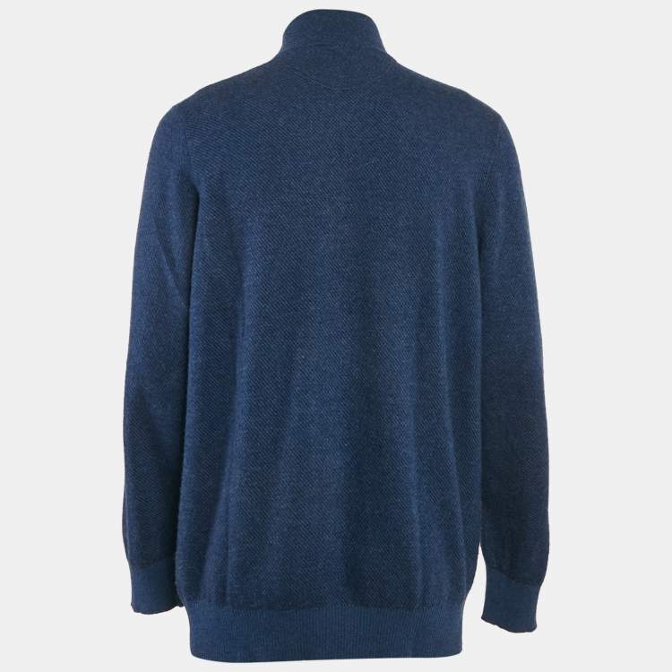 Pre Owned Loro Piana Navy Blue Cashmere Roadster Mezzocollo Sweater XXXL