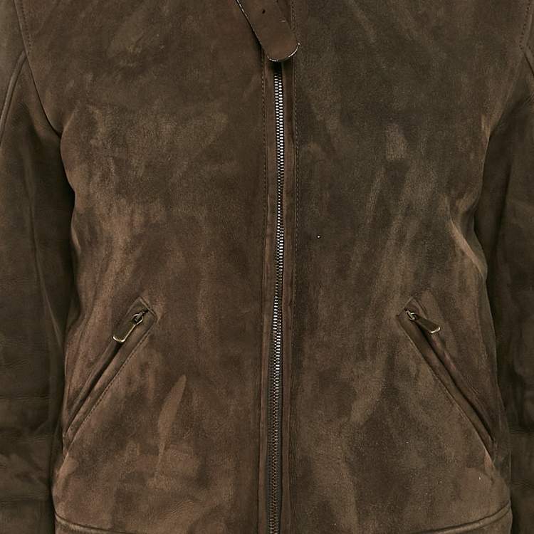 Pre Owned Loro Piana Brown Suede and Shealing Zip-Up Jacket S
