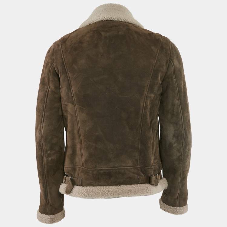 Pre Owned Loro Piana Brown Suede and Shealing Zip-Up Jacket S