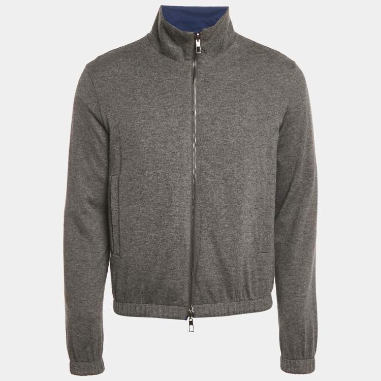 Pre Owned Loro Piana Blue Nylon Zip-Up Reversible Bomber Jacket S