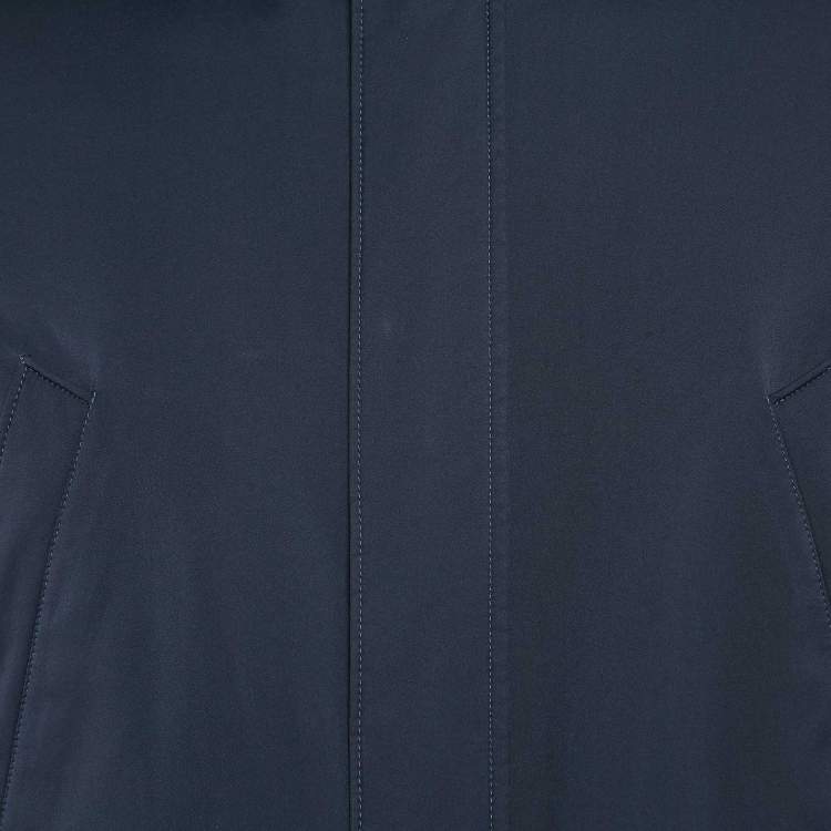 Pre Owned Loro Piana Navy Blue Nylon Fur Lined Storm System Hooded Jacket S