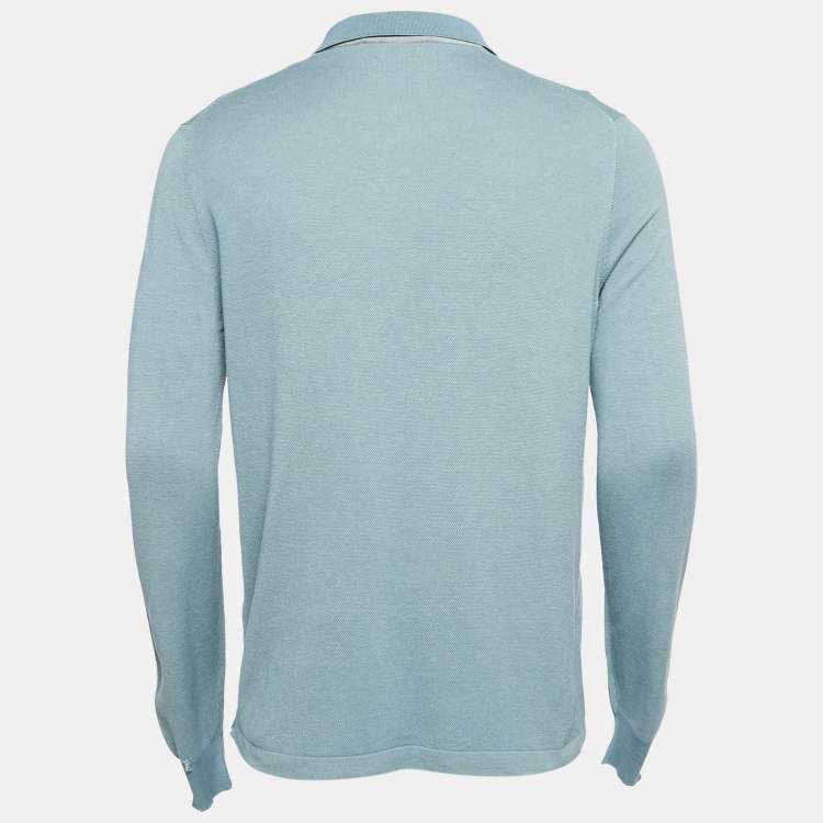 Pre Owned Loro Piana Blue Silk Jersey Full Sleeve Polo T-Shirt L