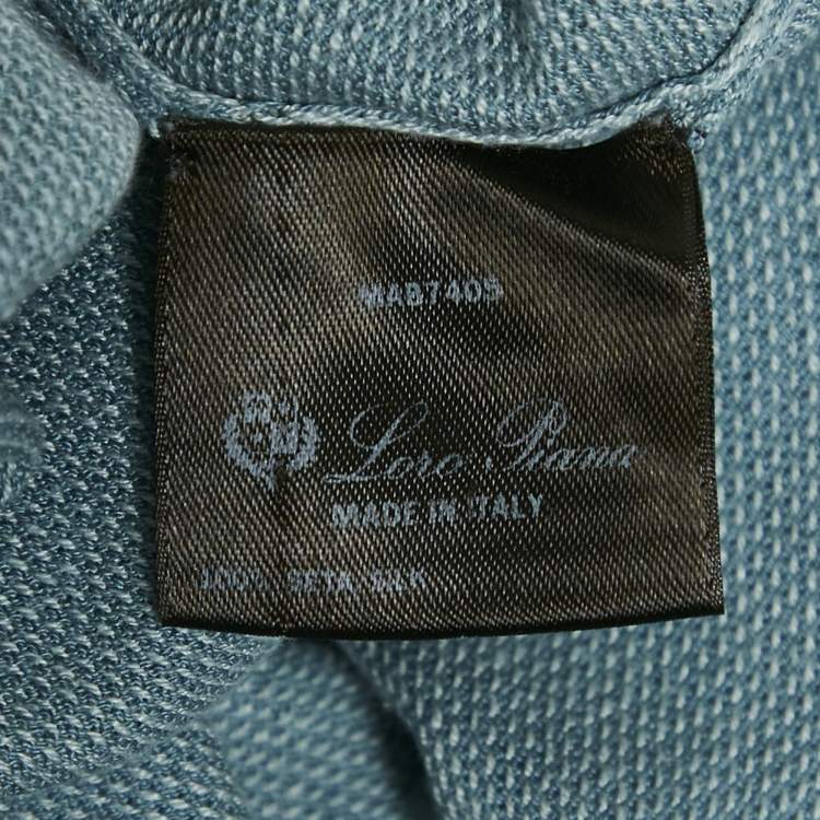 Pre Owned Loro Piana Blue Silk Jersey Full Sleeve Polo T-Shirt L