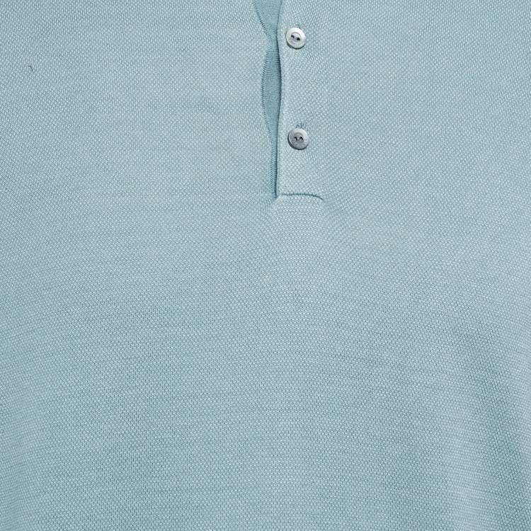 Pre Owned Loro Piana Blue Silk Jersey Full Sleeve Polo T-Shirt L