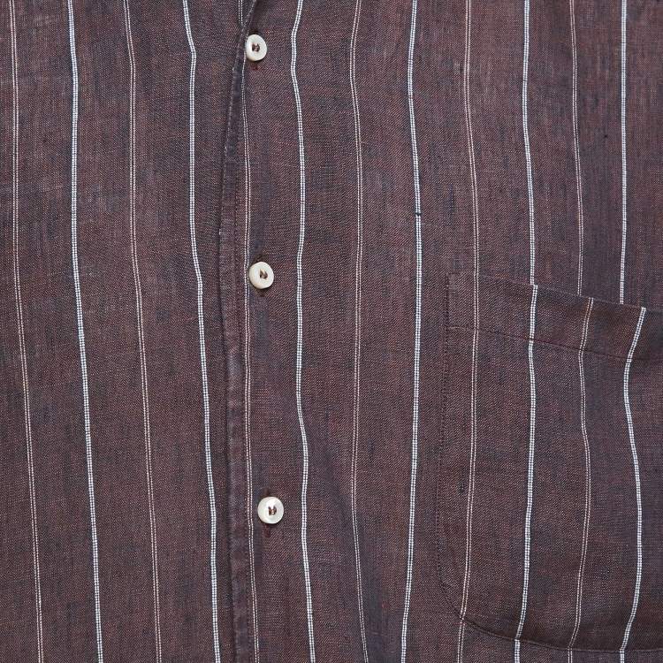Pre Owned Loro Piana Purple Striped Linen Long Sleeve Shirt XL