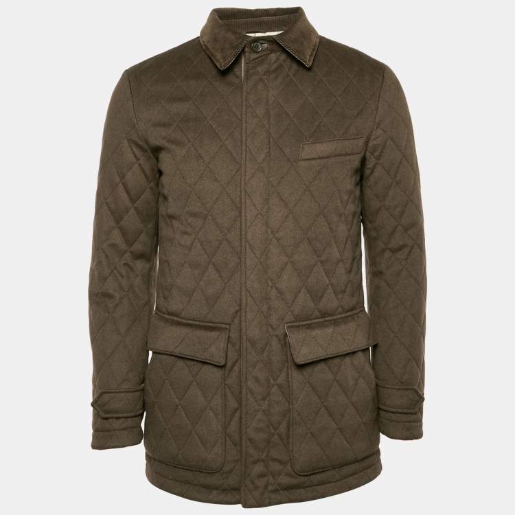 Pre Owned Loro Piana Khaki Brown Cashmere Quilted Storm System Jacket XS