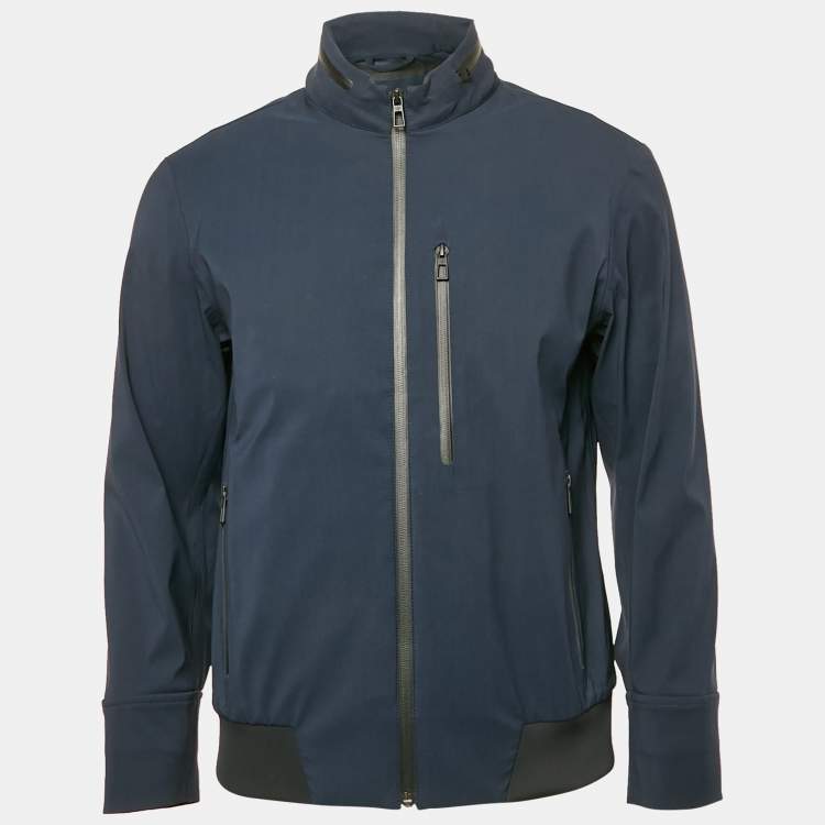 Pre Owned Loro Piana Navy Blue Wool Blend Zip-Up Hooded Sailing Jacket S