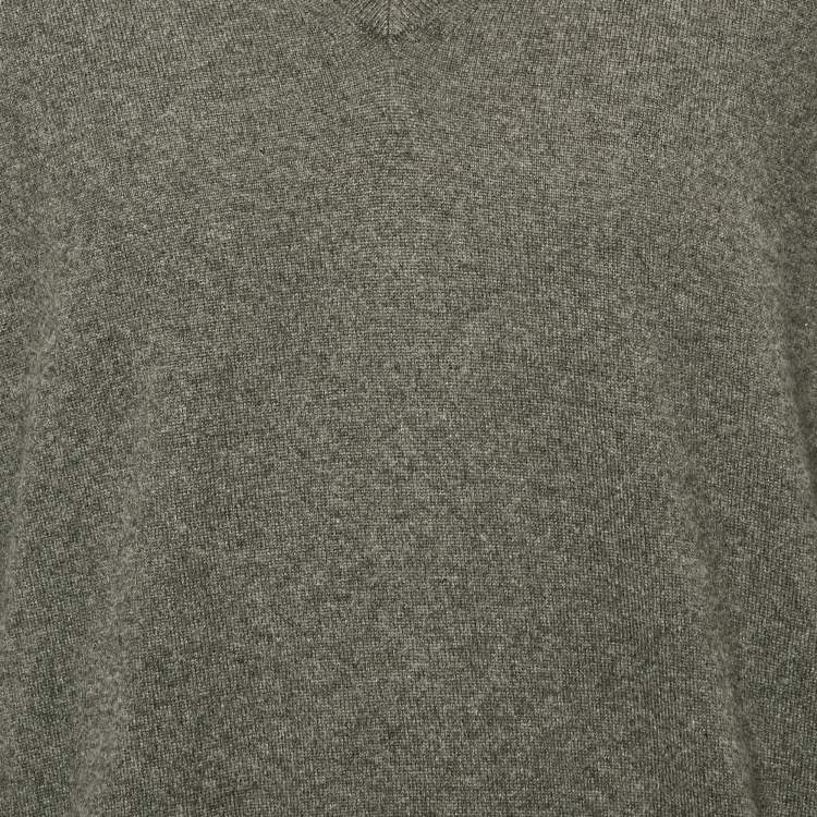Pre Owned Loro Piana Grey Cashmere V-Neck Sweater XL 