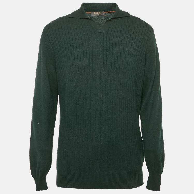Pre Owned Loro Piana Dark Green Cashmere Knit Polo Aspen Sweater XXL