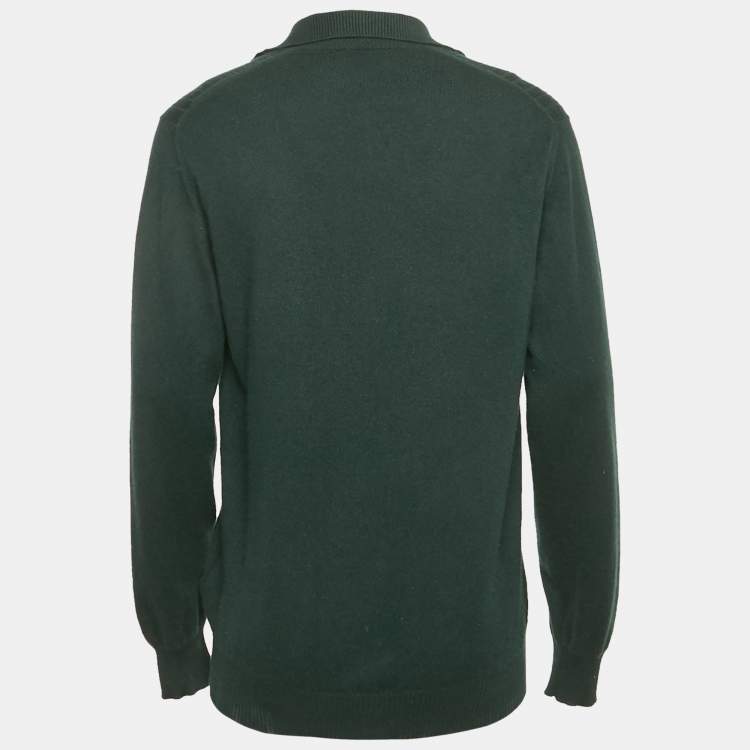 Pre Owned Loro Piana Dark Green Cashmere Knit Polo Aspen Sweater XXL