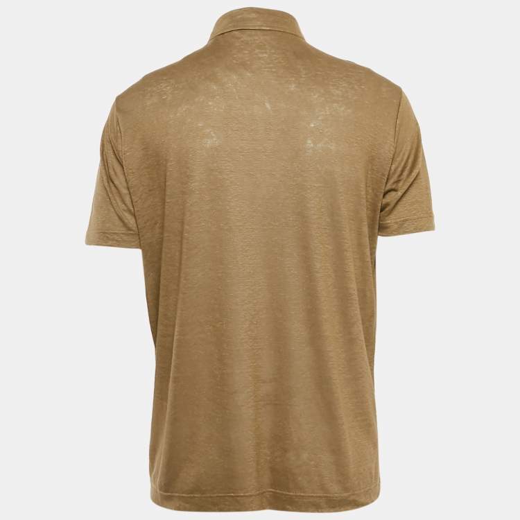 Pre Owned Loro Piana Khaki Brown Linen Knit Polo T-Shirt L