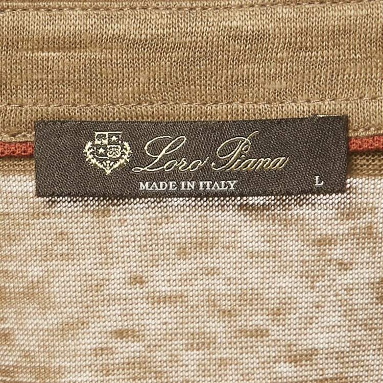 Pre Owned Loro Piana Khaki Brown Linen Knit Polo T-Shirt L