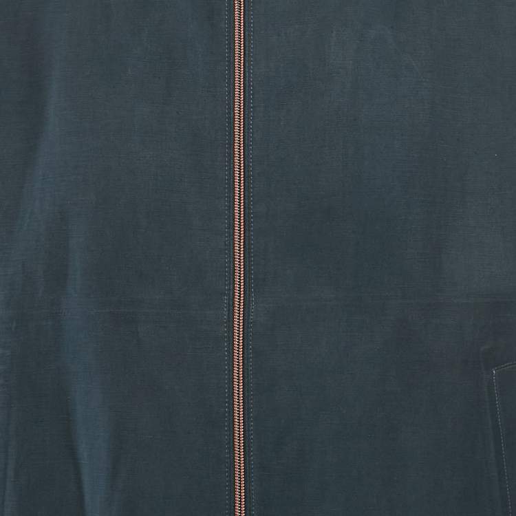 Pre Owned Loro Piana Blue Linen Blend Zip-Up Bomber Jacket L