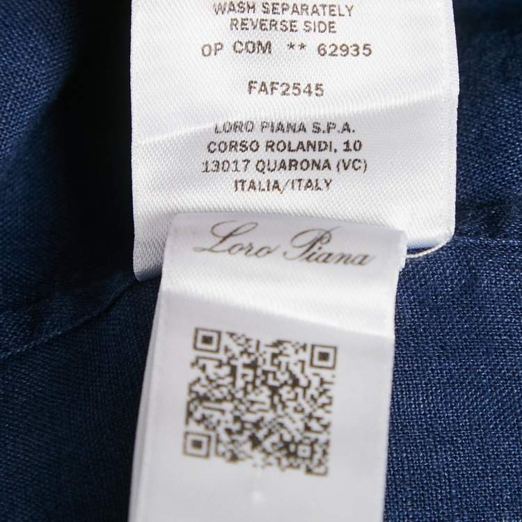 Pre Owned Loro Piana Navy Blue Linen Button Front Long Sleeve Shirt M