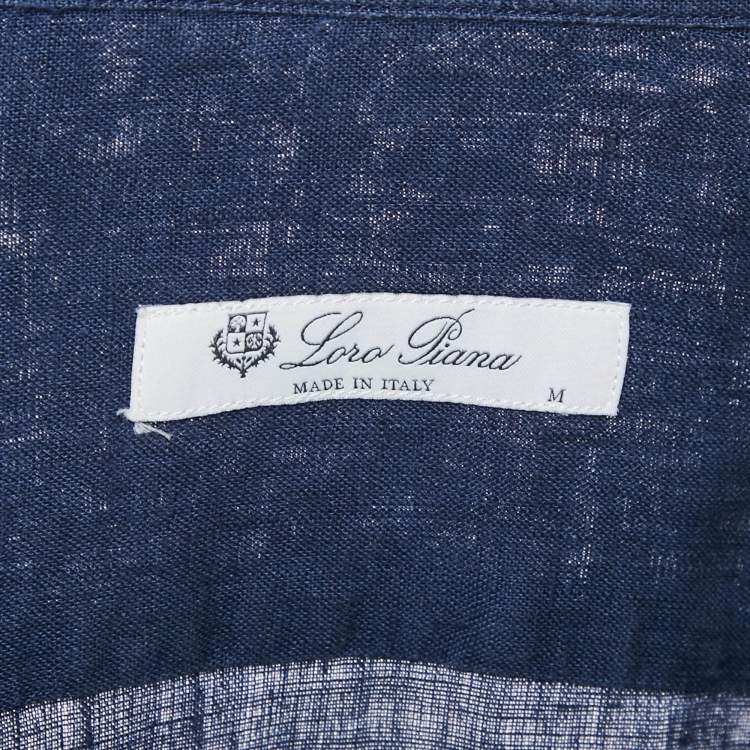 Pre Owned Loro Piana Navy Blue Linen Button Front Long Sleeve Shirt M