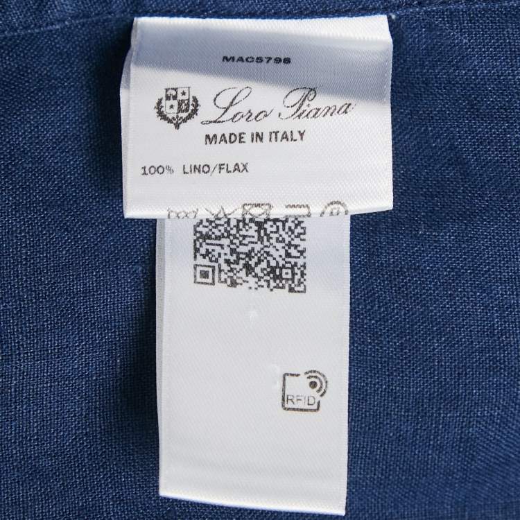 Pre Owned Loro Piana Navy Blue Linen Button Front Long Sleeve Shirt M