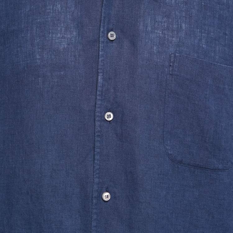 Pre Owned Loro Piana Navy Blue Linen Button Front Long Sleeve Shirt M