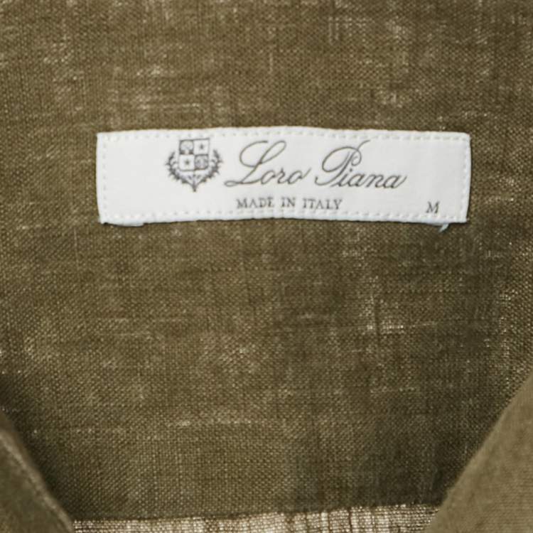 Pre Owned Loro Piana Khaki Green Linen Button Front Shirt M
