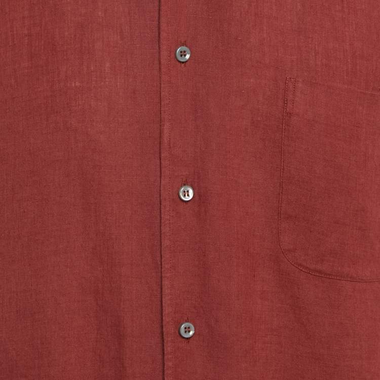 Pre Owned Loro Piana Brick Red Linen Button Front Shirt M